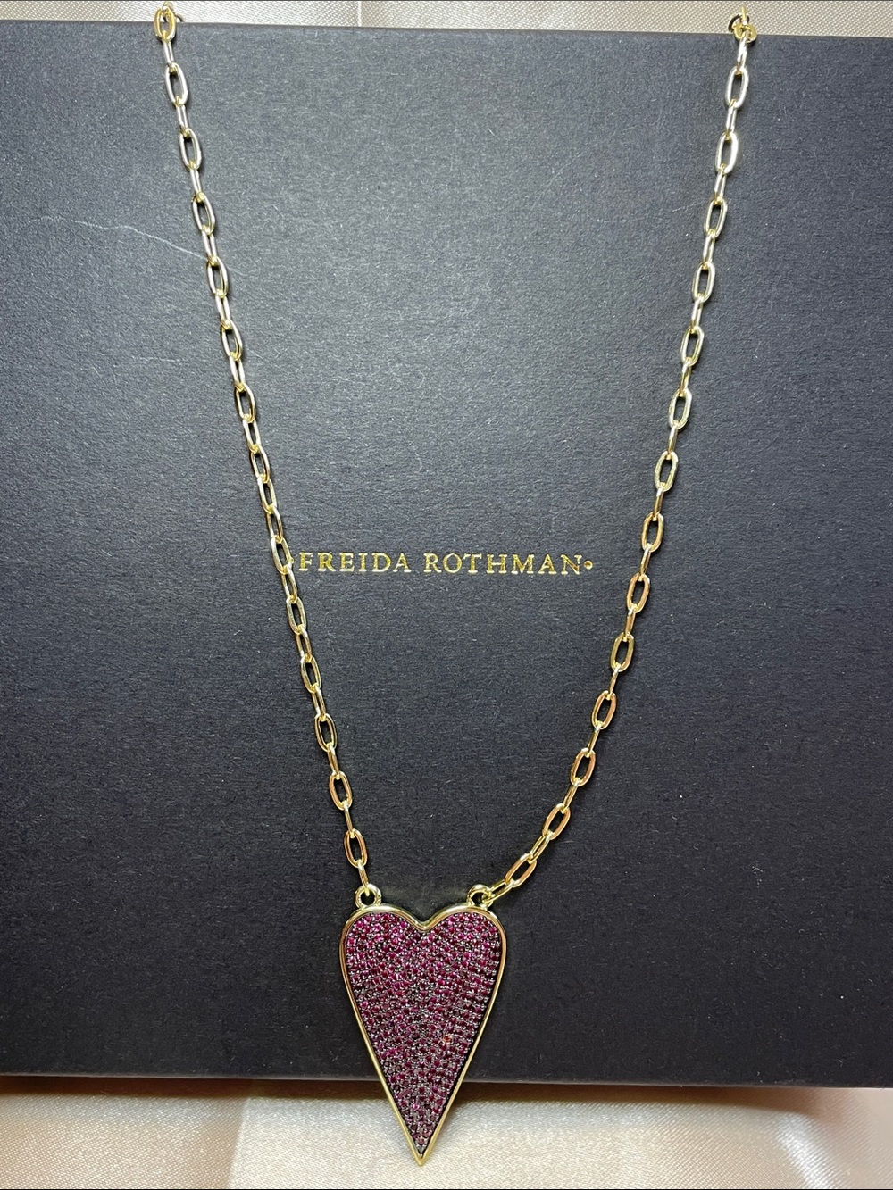 Freida Rothman VAULT Pink Rhinestone Heart Necklace $125 MSRP NWT